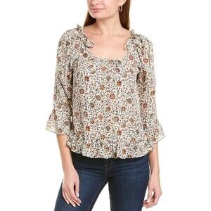 Tory Burch Floral Ruffle Peasant Blouse Women’s 3/4 Sleeve Boho Square Neck Top